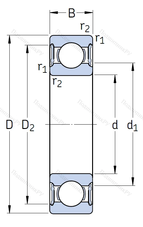 Однорядный шариковый подшипник 61806 2RS 1