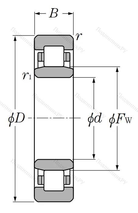 Роликовый цилиндрический подшипник NU 308 C 3