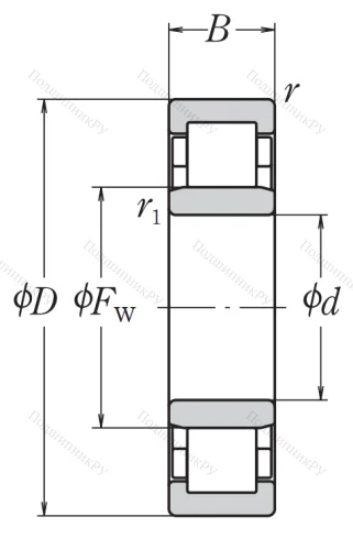 Роликовый цилиндрический подшипник NU 309 ET от производителя  NSK
