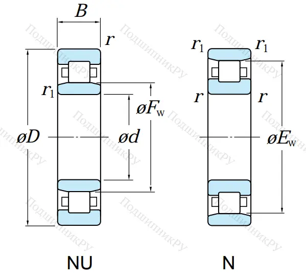 Роликовый цилиндрический подшипник N 309