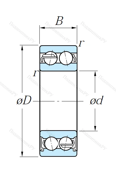Двухрядный шариковый подшипник 5206 ZZ