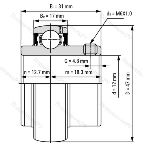 Радиальный шариковый подшипник UC 201 - Вал 12мм