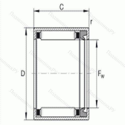 Подшипник роликовый игольчатый с одним наружным штампованным кольцом HK 2214-RS
