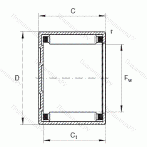Подшипник роликовый игольчатый с одним наружным штампованным кольцом, закрытым с одной стороны BK 3026